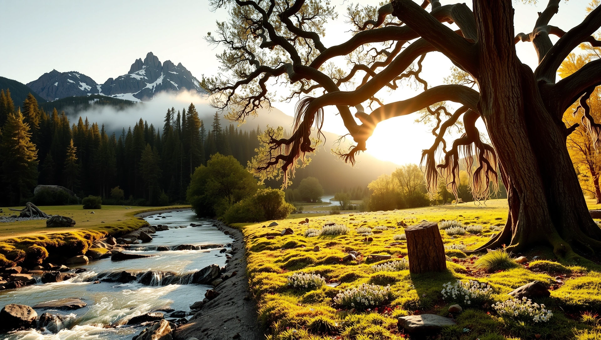 Vibrant natural landscape with elements representing male vitality and female radiance