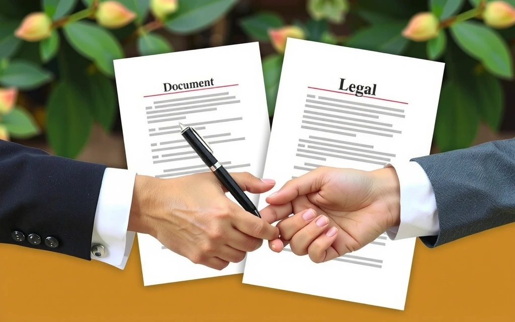 Image depicting legal documents and a handshake, symbolizing agreement and business terms.